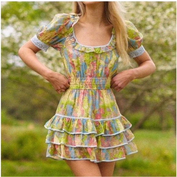 LoveShackFancy Multicolor Ruffle Mini Dress - Picture 2 of 16